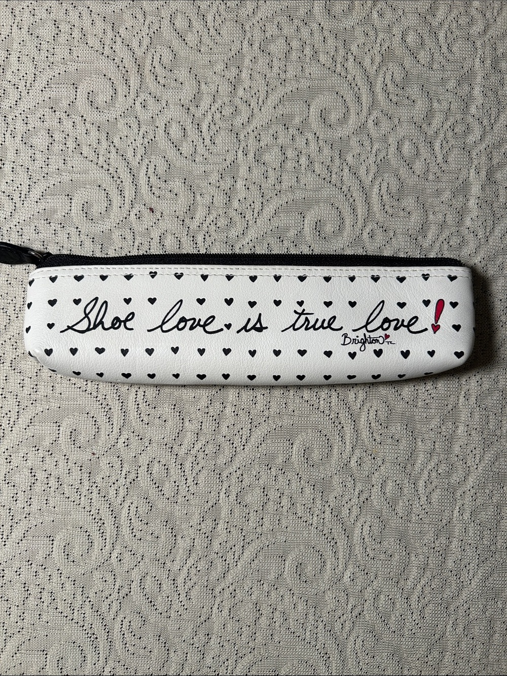 Brighton White Leather Cosmetic Zip Pouch with Red & Blue Shoe Motif - Picture 2 of 3
